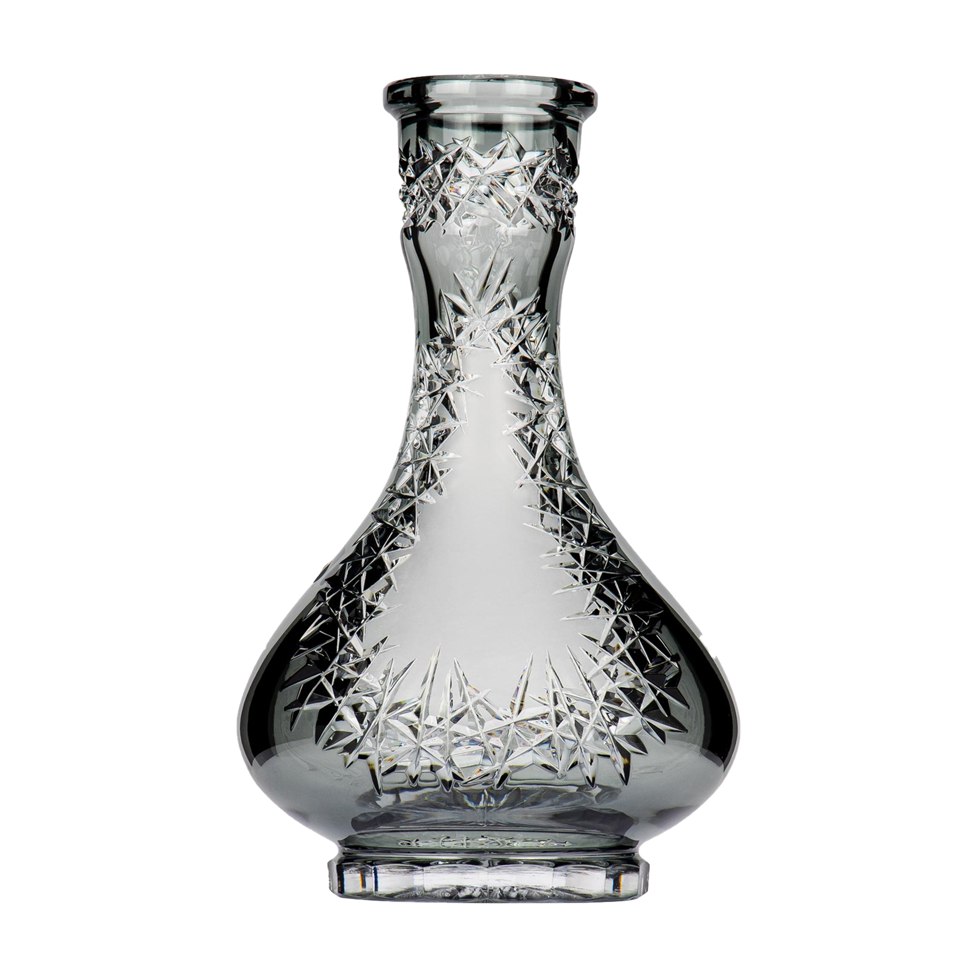 Caesar Crystal Drop Frozen V Grey: grau get&ouml;nte Kristallbowl in Tropfenform mit hellem Frozen-V-Schliff