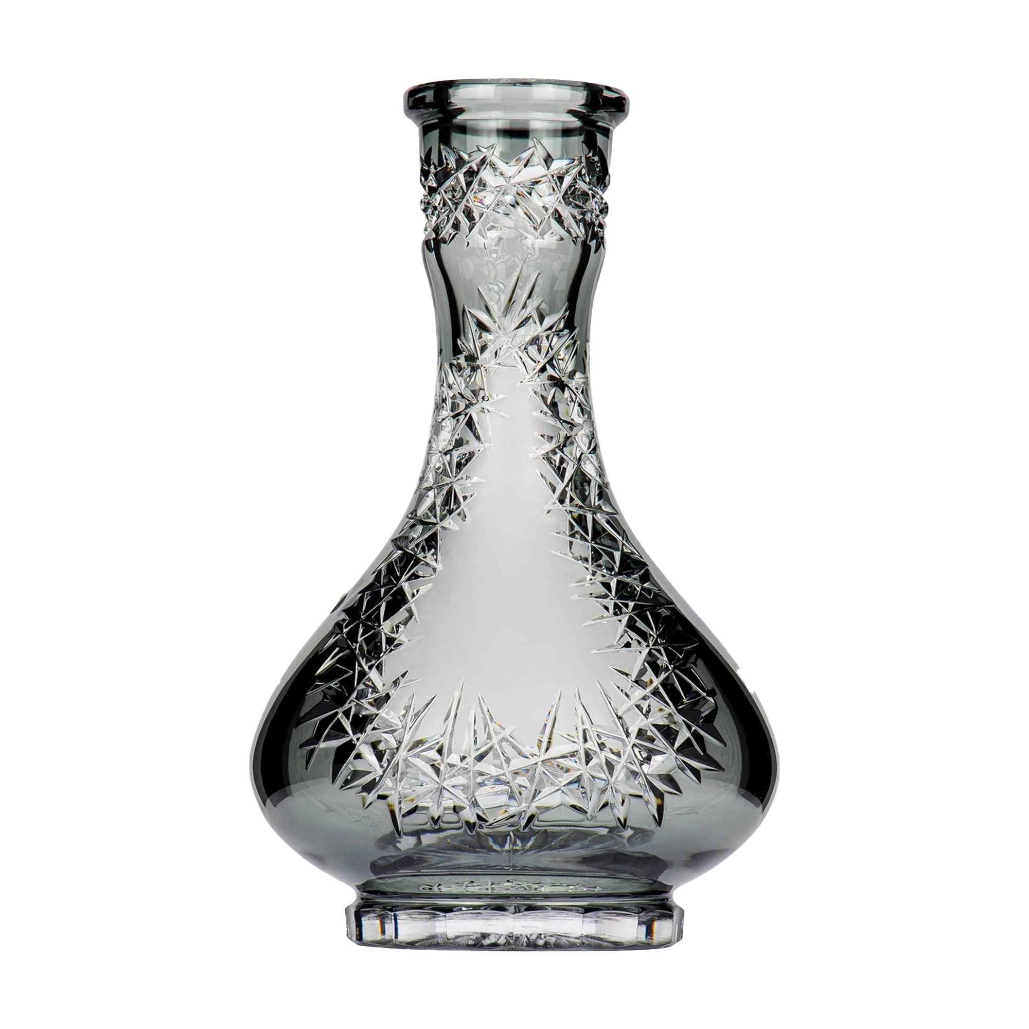 Caesar Crystal Drop Frozen V Grey: grau get&ouml;nte Kristallbowl in Tropfenform mit hellem Frozen-V-Schliff