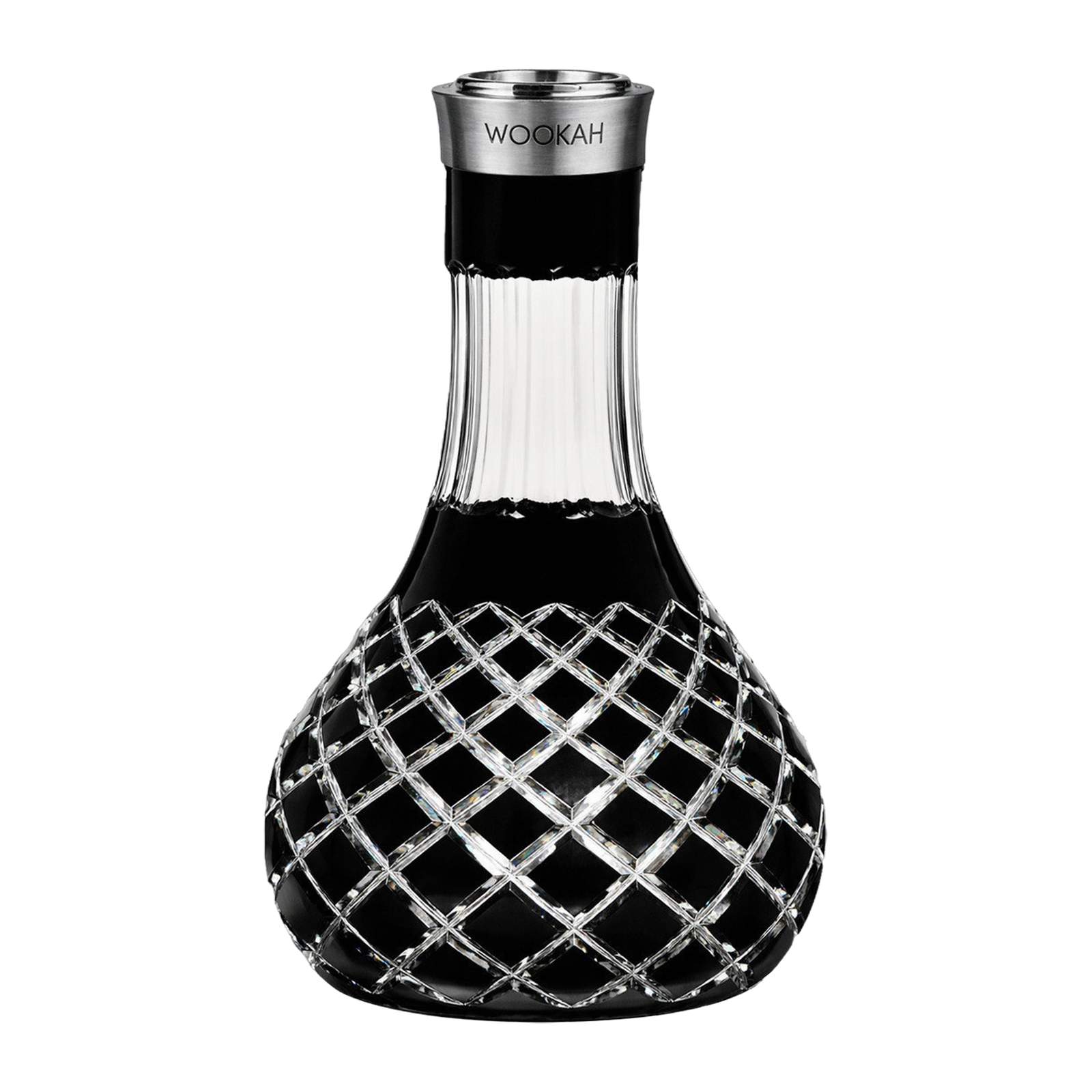 Schwarze Kristallvase Mastercut Check Black mit Edelstahlring WOOKAH, freigestellt