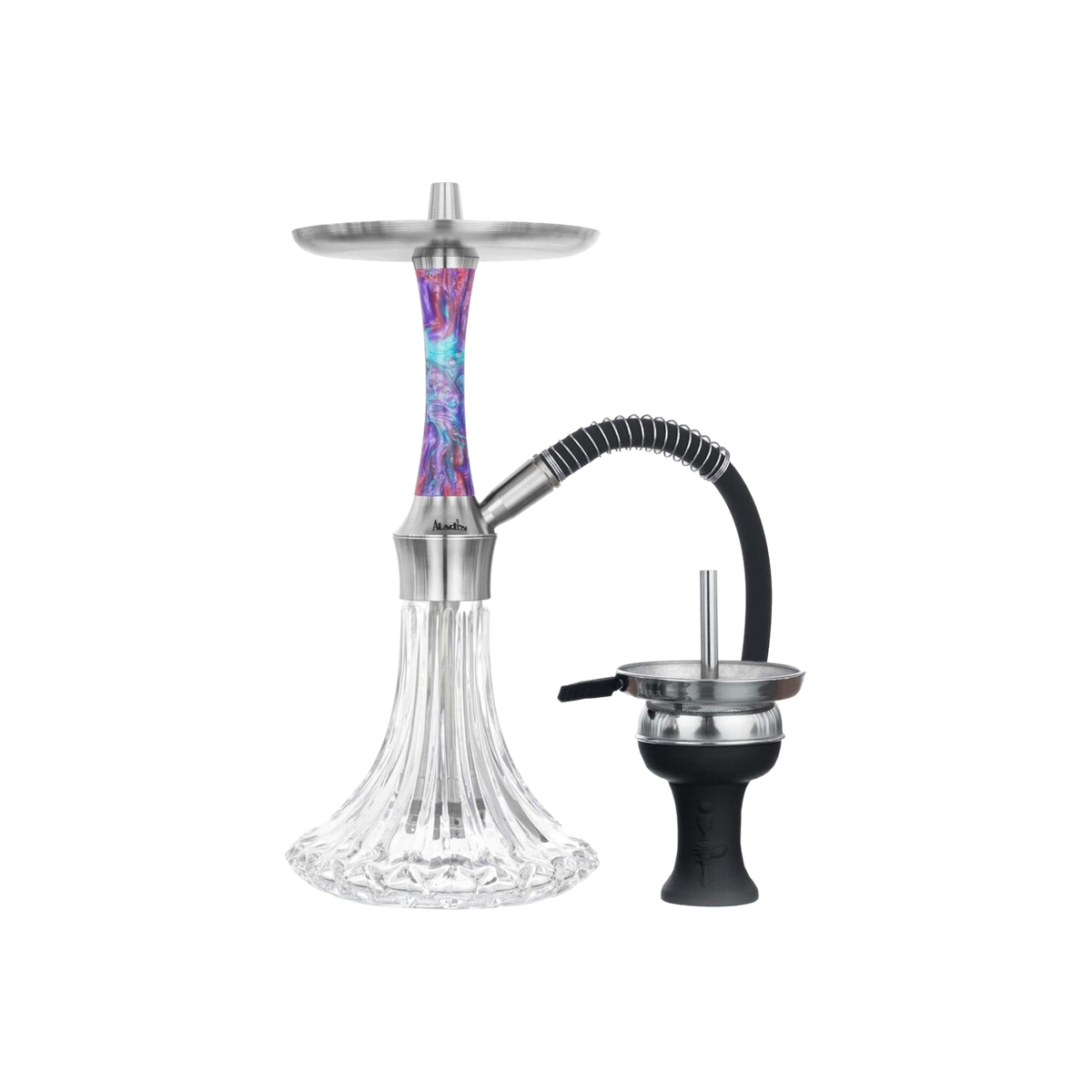 Aladin Epox 360 Shisha Purple Dream mit lila-t&uuml;rkis marmoriertem Epoxidharz-Sleeve, geschliffener Glasbowl, Schlauch und Kopf