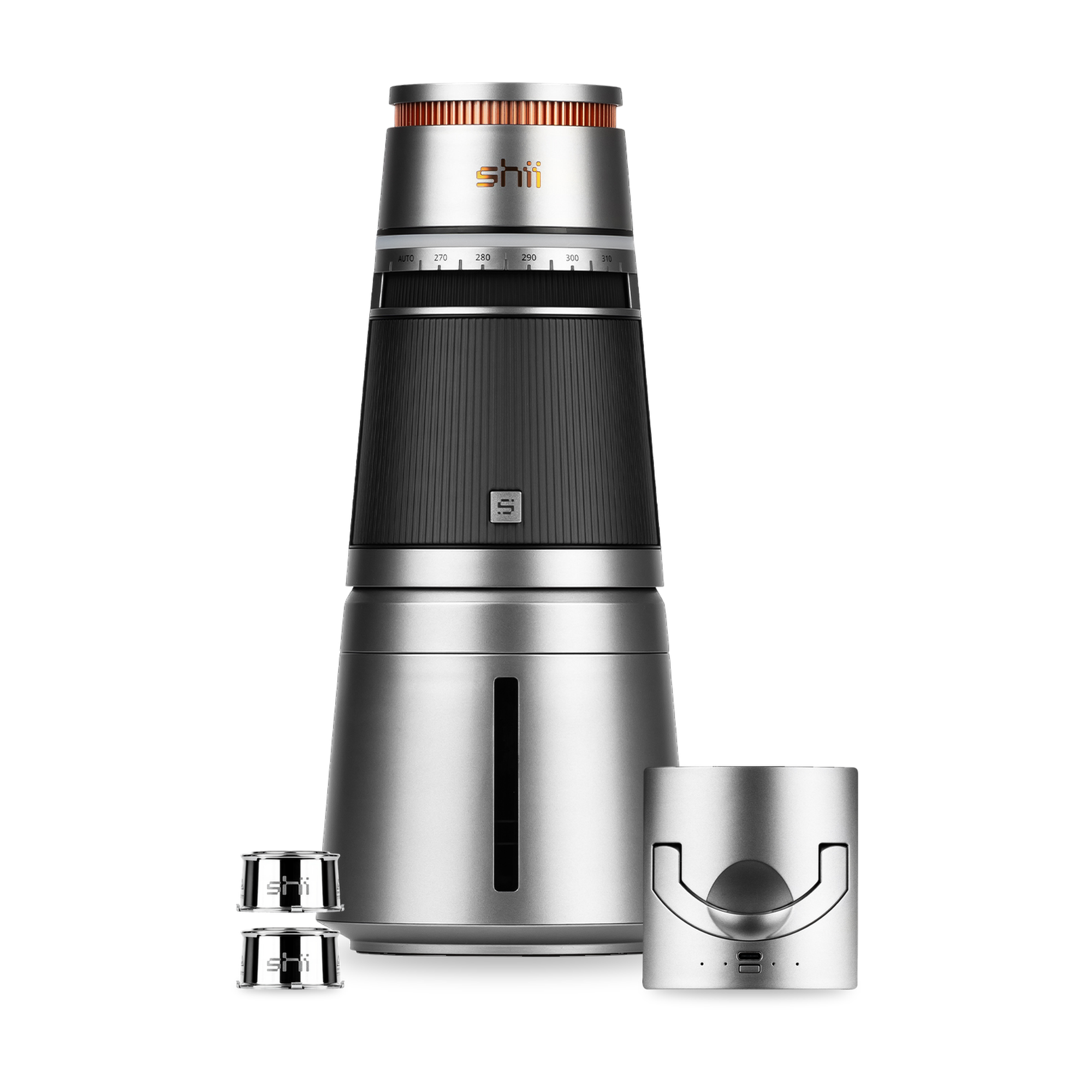shii Komplett-Set Silk Gray: elektronische Shisha in Silk Gray, zus&auml;tzliche Battery L in Silk Gray und zwei Ersatz-Pods aus Edelstahl