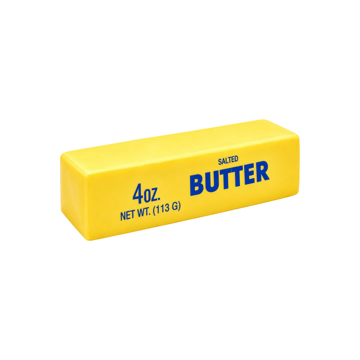 Gelber Squishy in Butterst&uuml;ck-Form mit Aufdruck 4 oz Salted Butter