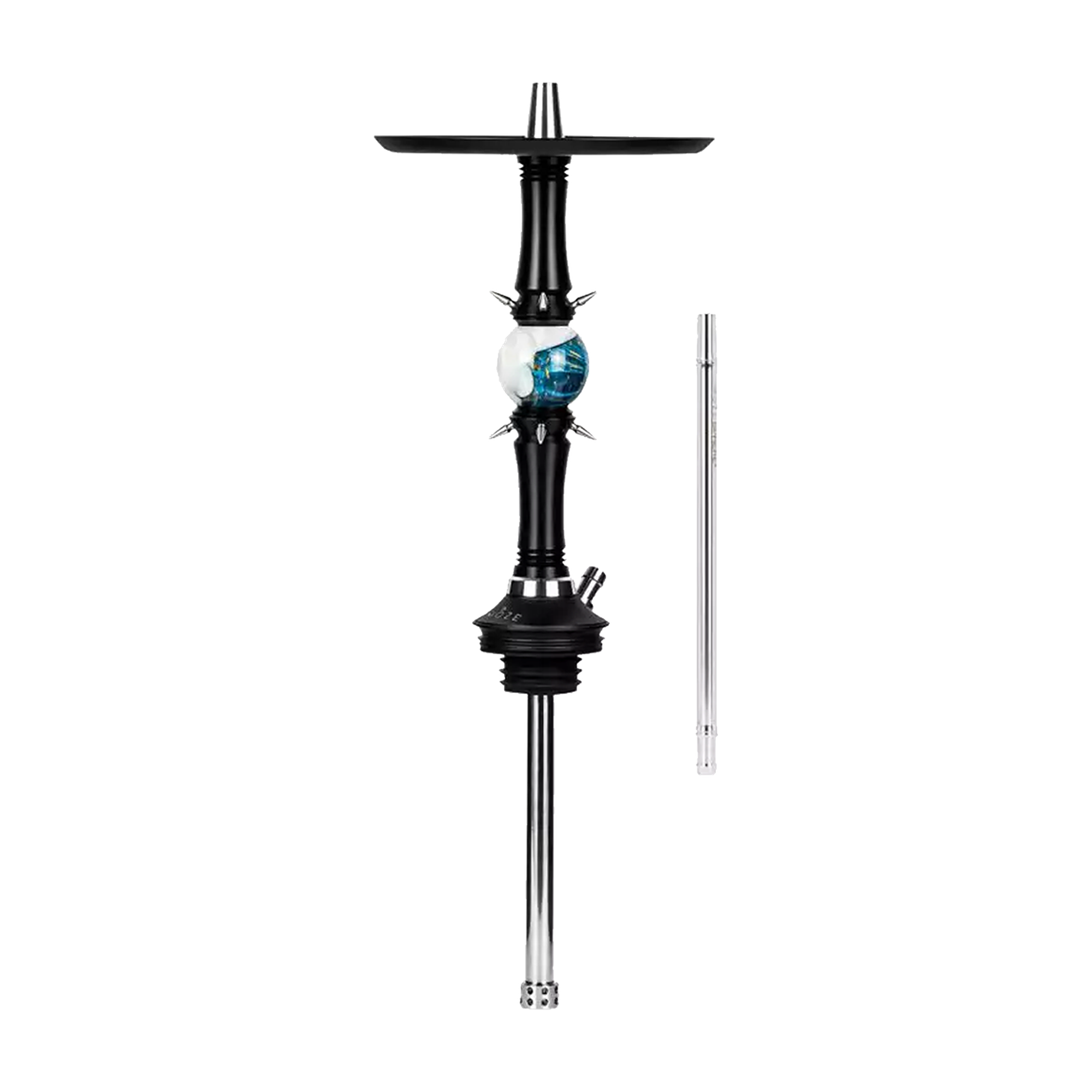 Schwarze Rauchs&auml;ule Moze Sphere 2 Frosted Earth mit silbernen Spikes und wei&szlig;-eisblauem Orb