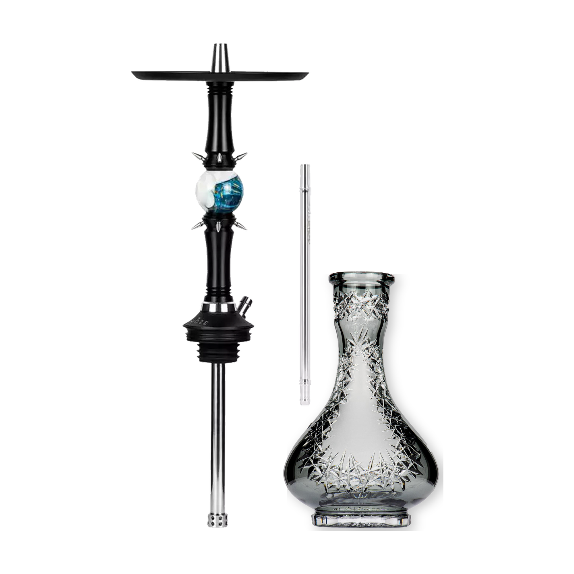 Moze Sphere 2 Frosted Earth, Mundst&uuml;ck und grau get&ouml;nte Caesar Drop Frozen V Grey freigestellt nebeneinander