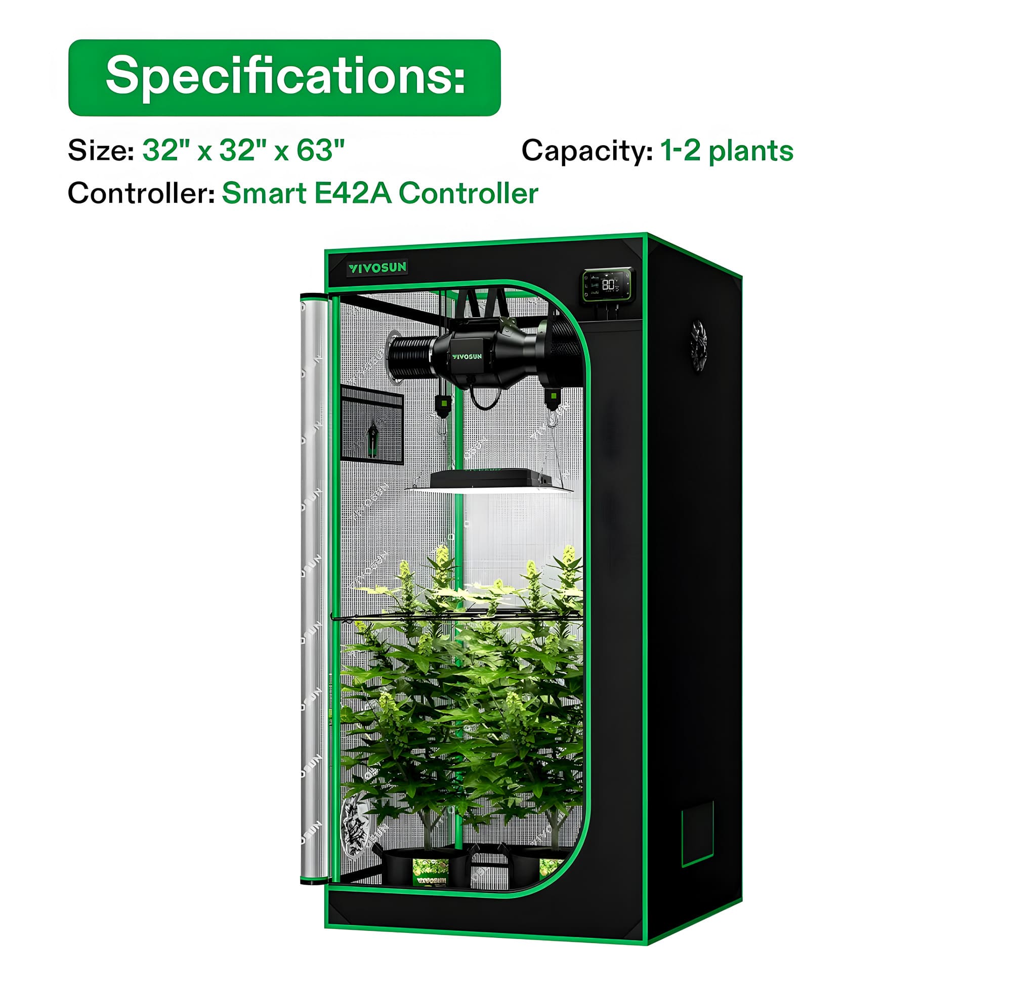 Indoor Growbox-Set mit 80x80x160 cm Zelt, LED-Lampe, Belüftungssystem und smartem Controller 4 Indoor Growbox-Set mit 80x80x160 cm Zelt, LED-Lampe, Belüftungssystem und smartem Controller 4