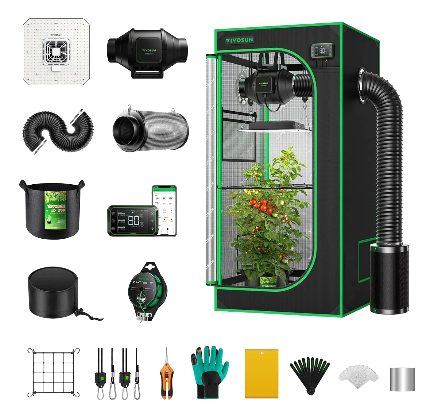 Vivosun Smart Growbox 80x80x160 cm mit AeroLight LED, AeroZesh Belüftung und GrowHub Controller 1