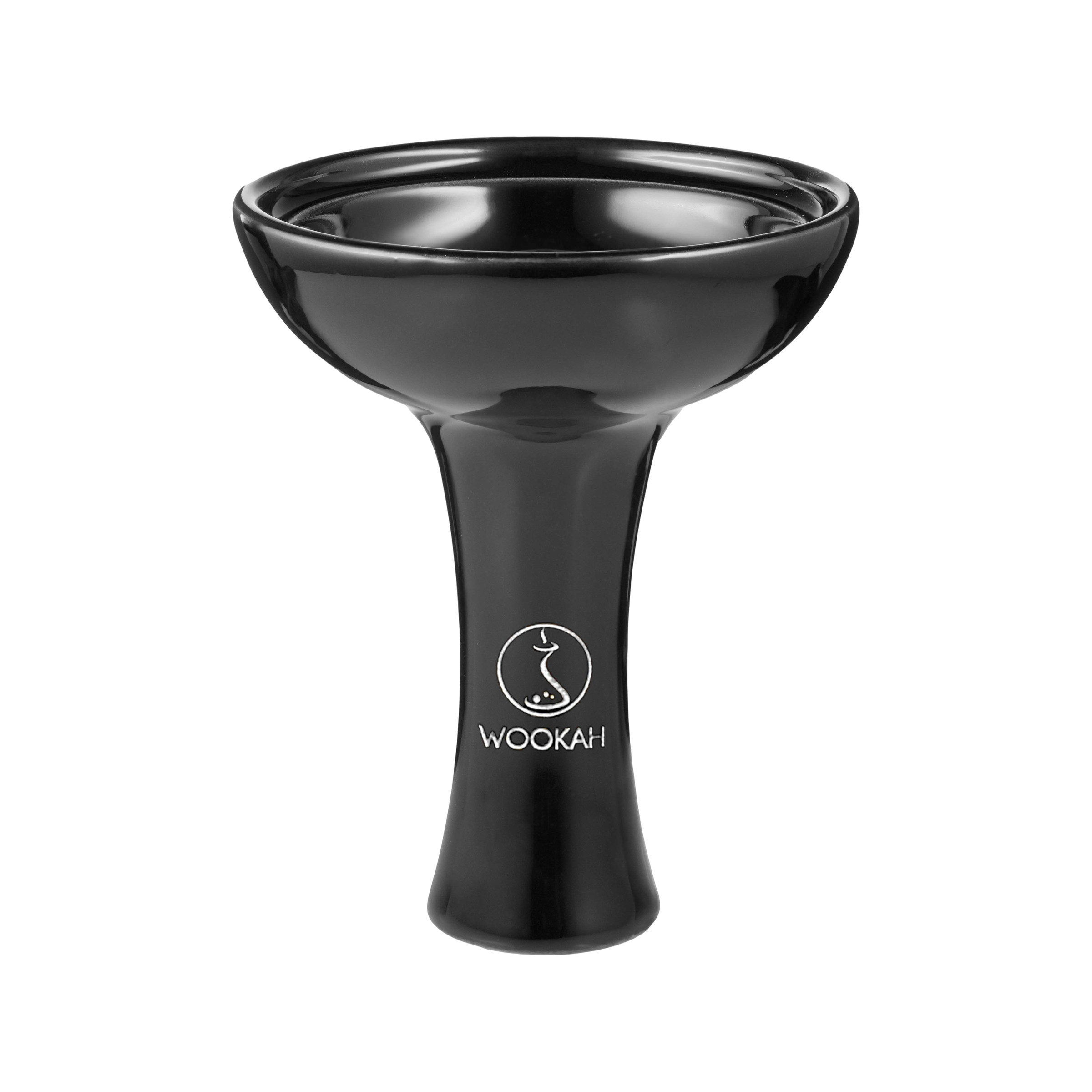Wookah Funnel Flow: schwarzer Phunnel-Kopf aus Ton mit WOOKAH-Logo, freigestellt