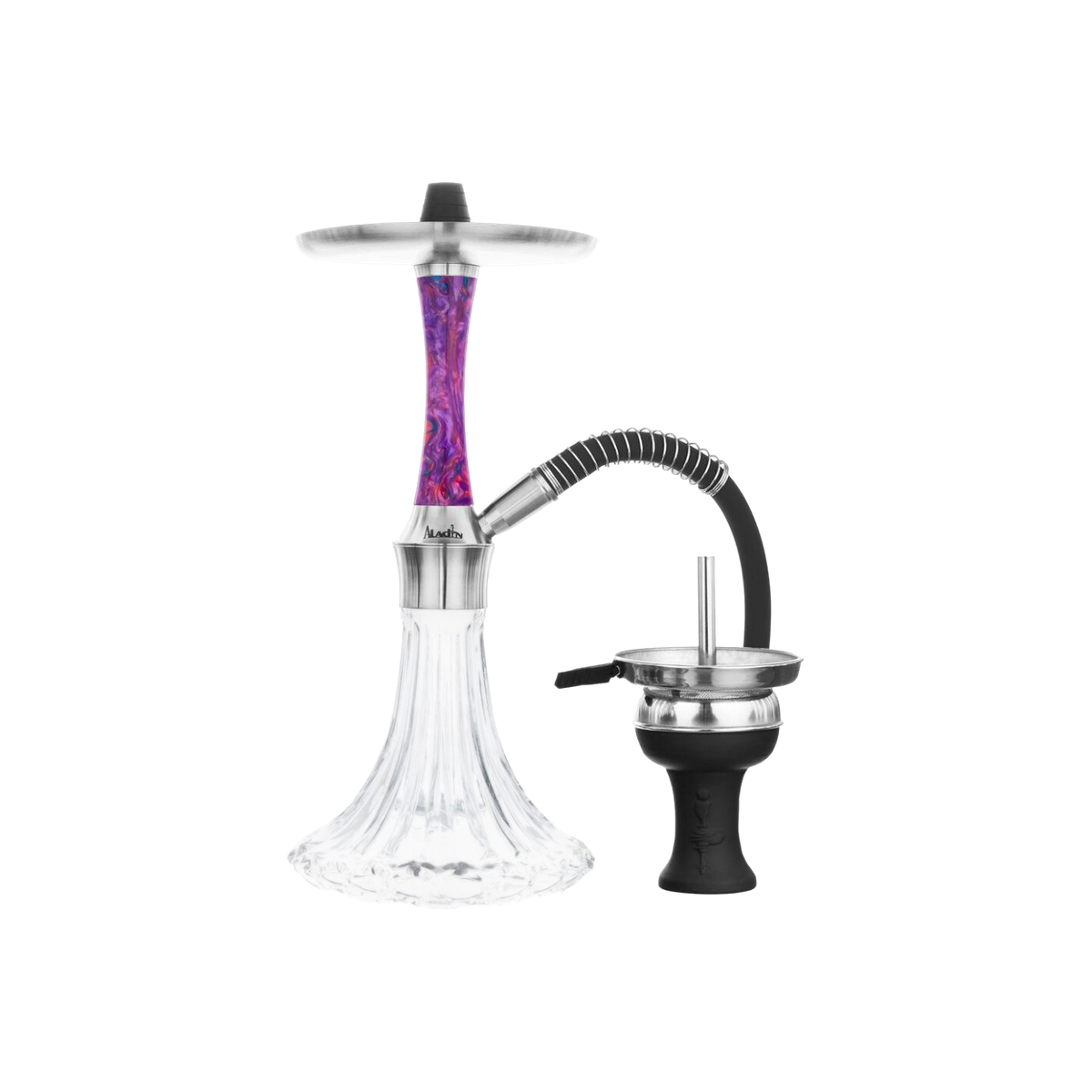 Aladin Epox 360 Pro Shisha Purple Dream mit lila-pink marmoriertem Epoxidharz-Sleeve, Glasbowl, Schlauch und Kopf