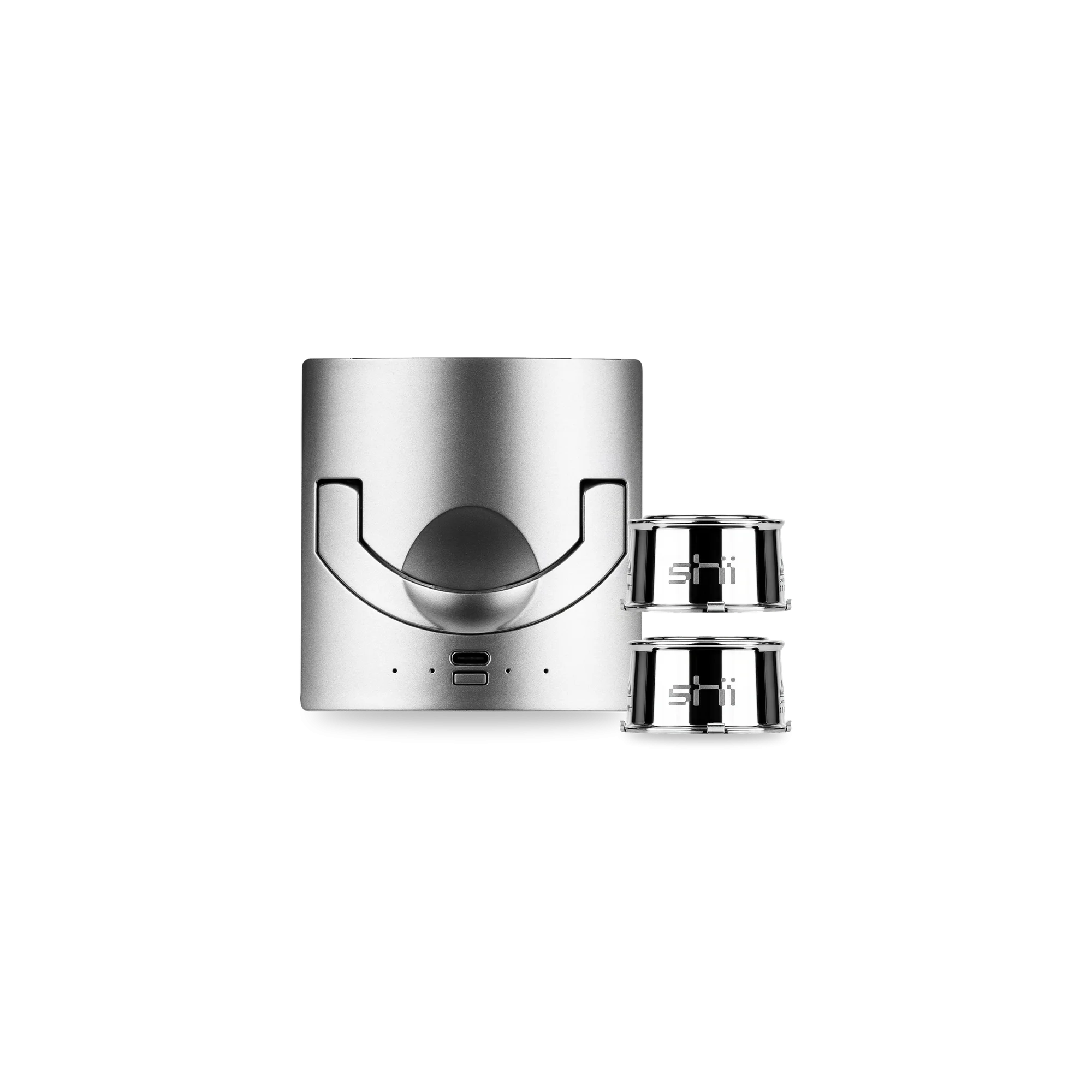 shii Session-Pack Silk Gray: Battery L in Silk Gray und zwei Ersatz-Pods aus Edelstahl