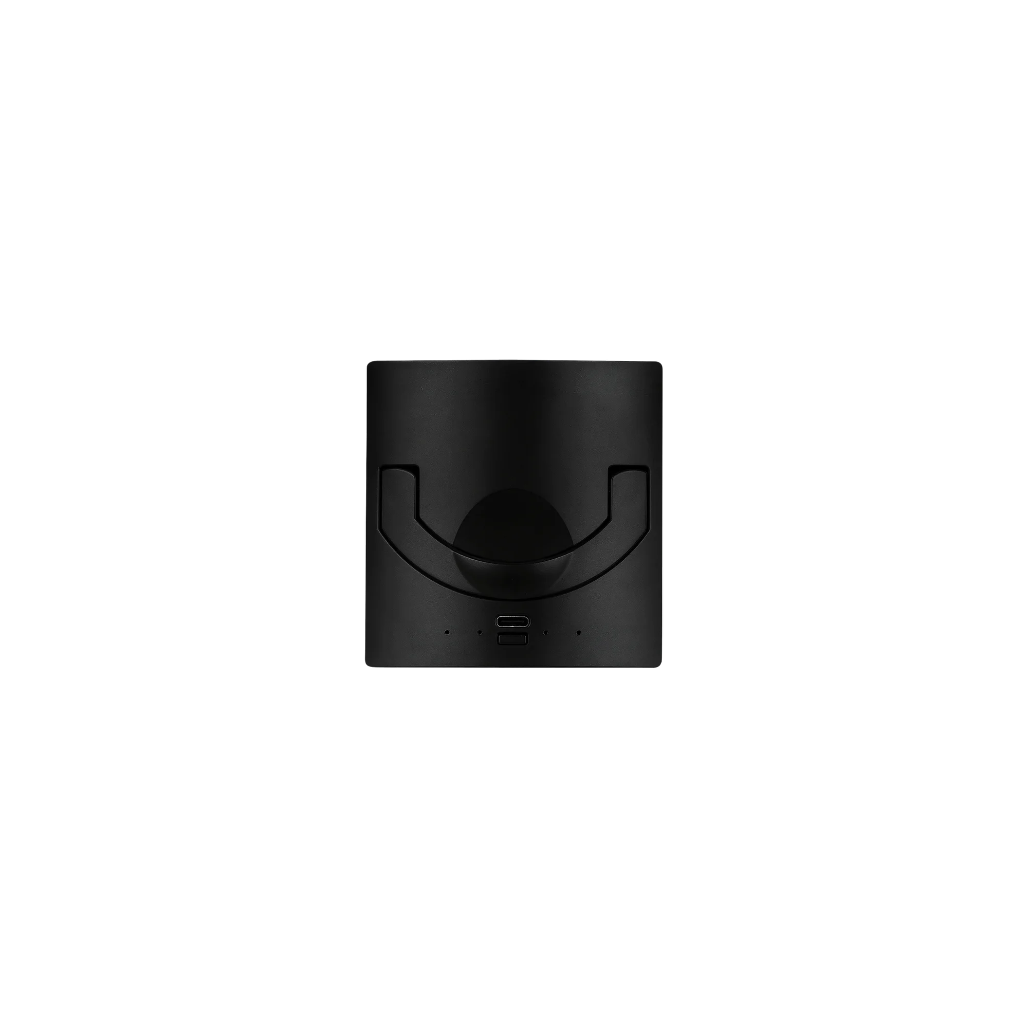 shii Battery L in Ink Black, Au&szlig;enseite mit Griffmulde, USB-C-Ladebuchse und Ladestandsanzeige