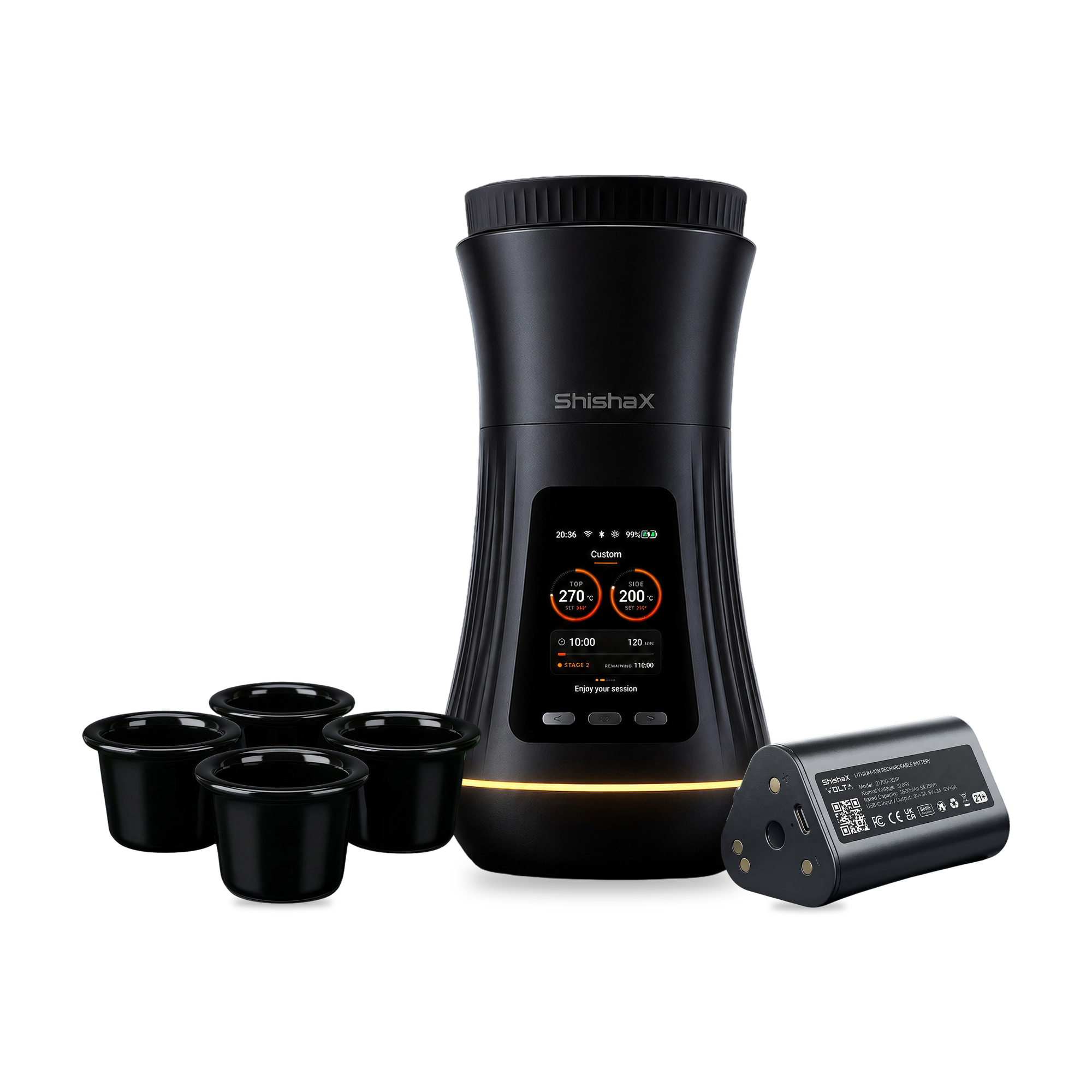 ShishaX VOLTA Essentials Kit: ShishaX VOLTA Black mit vier Keramikkammern und zus&auml;tzlichem Wechselakku