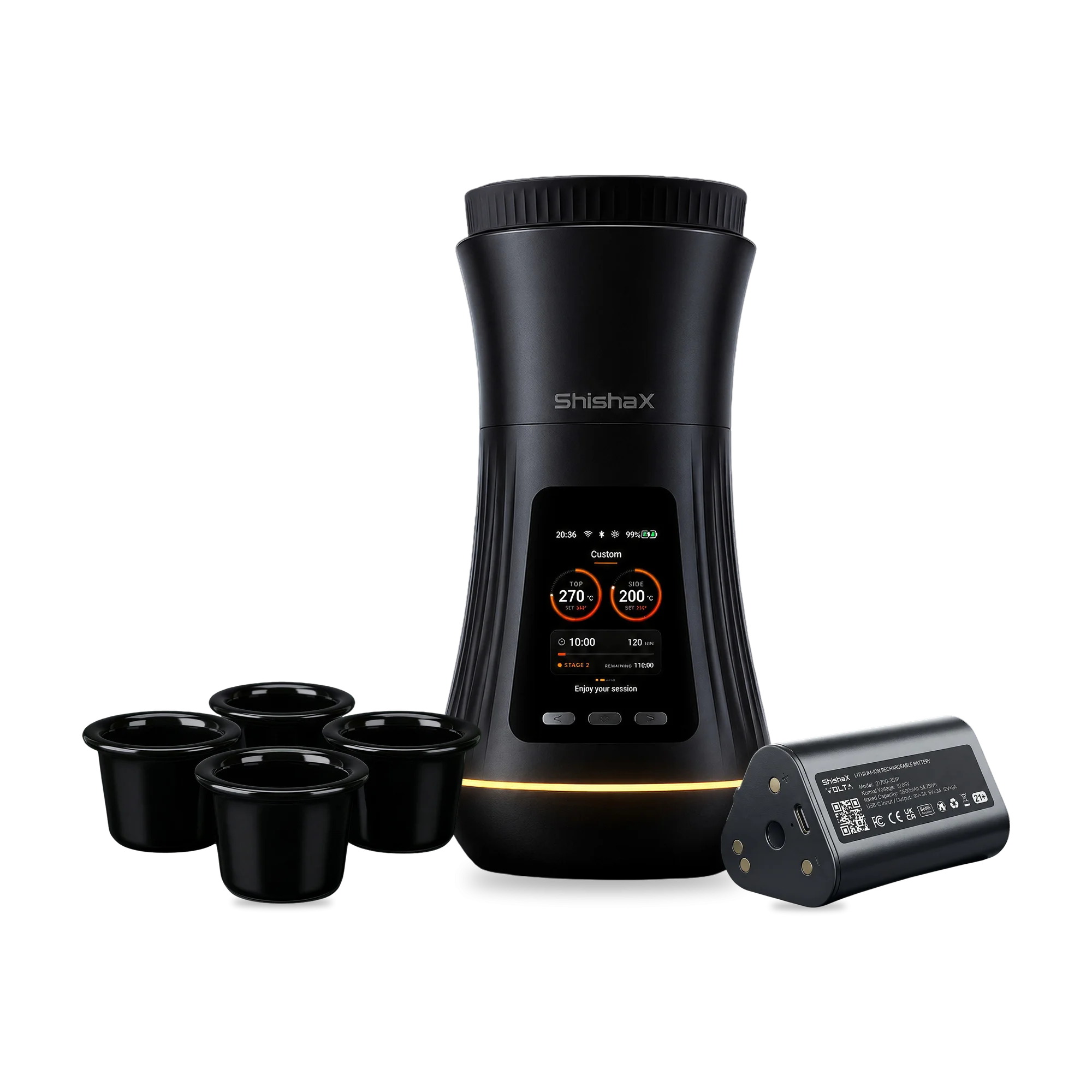 ShishaX VOLTA Essentials Kit: ShishaX VOLTA Black mit vier Keramikkammern und zus&auml;tzlichem Wechselakku