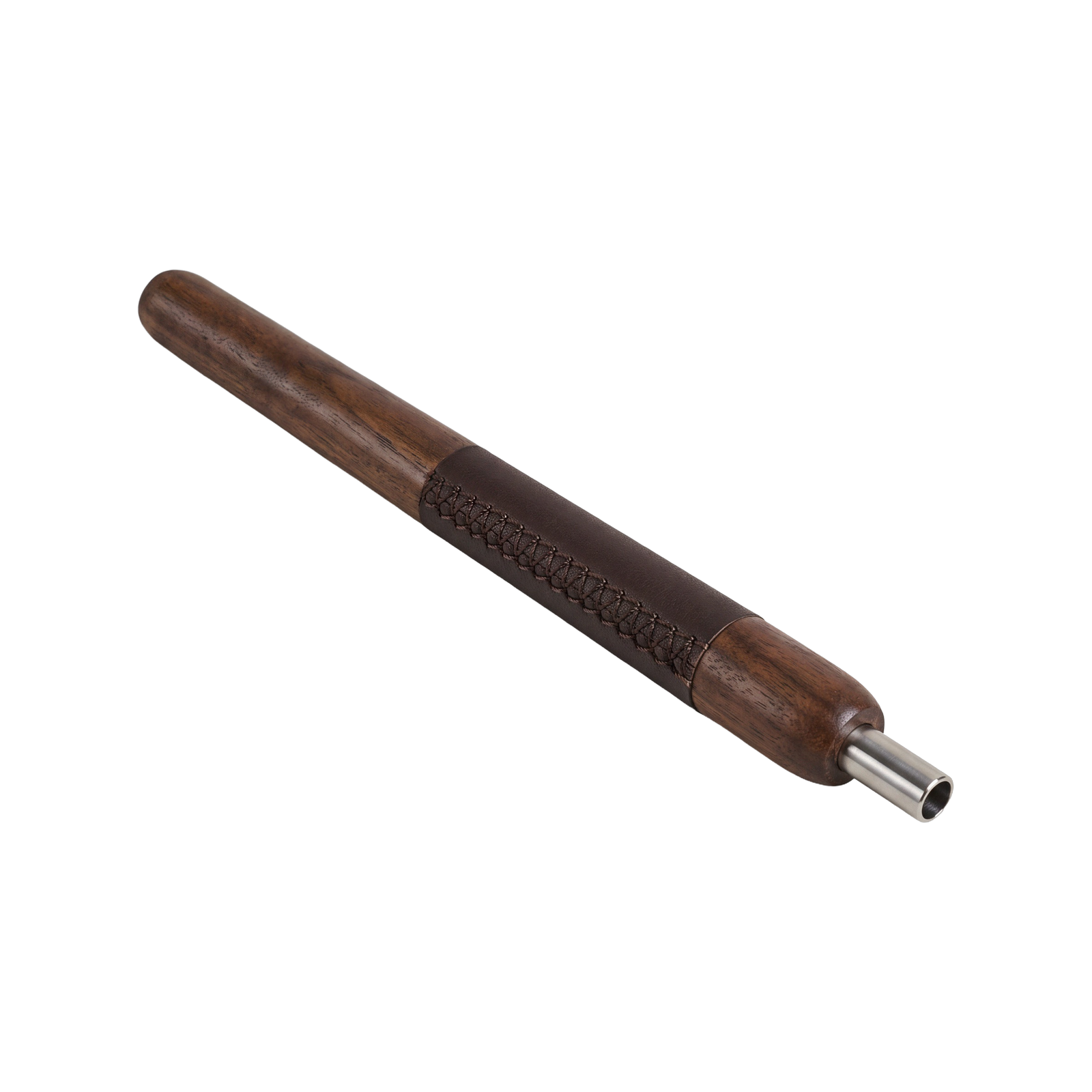Wookah Holzmundst&uuml;ck Walnut Braun Leder, freigestellt in Schr&auml;gansicht