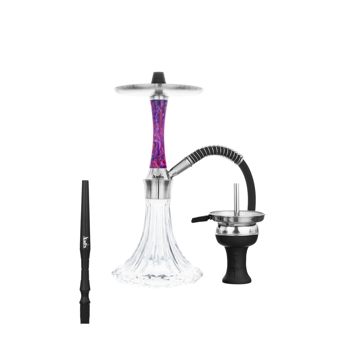 Aladin Epox 360 Pro Shisha Purple Dream mit lila-pink marmoriertem Epoxidharz-Sleeve, Glasbowl, Schlauch und Kopf