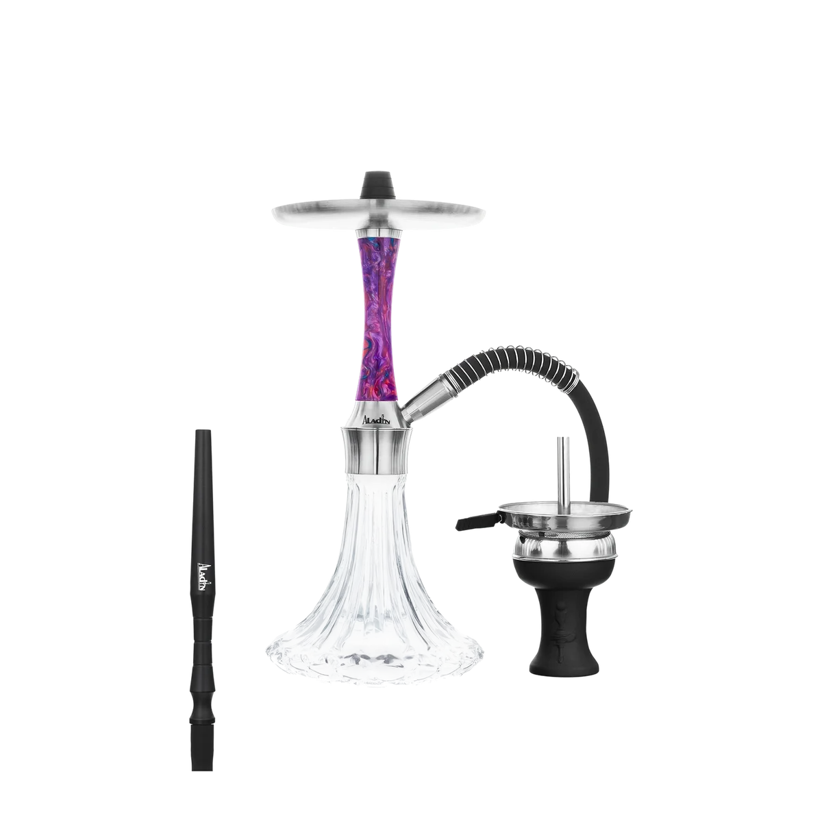 Aladin Epox 360 Pro Shisha Purple Dream mit lila-pink marmoriertem Epoxidharz-Sleeve, Glasbowl, Schlauch und Kopf
