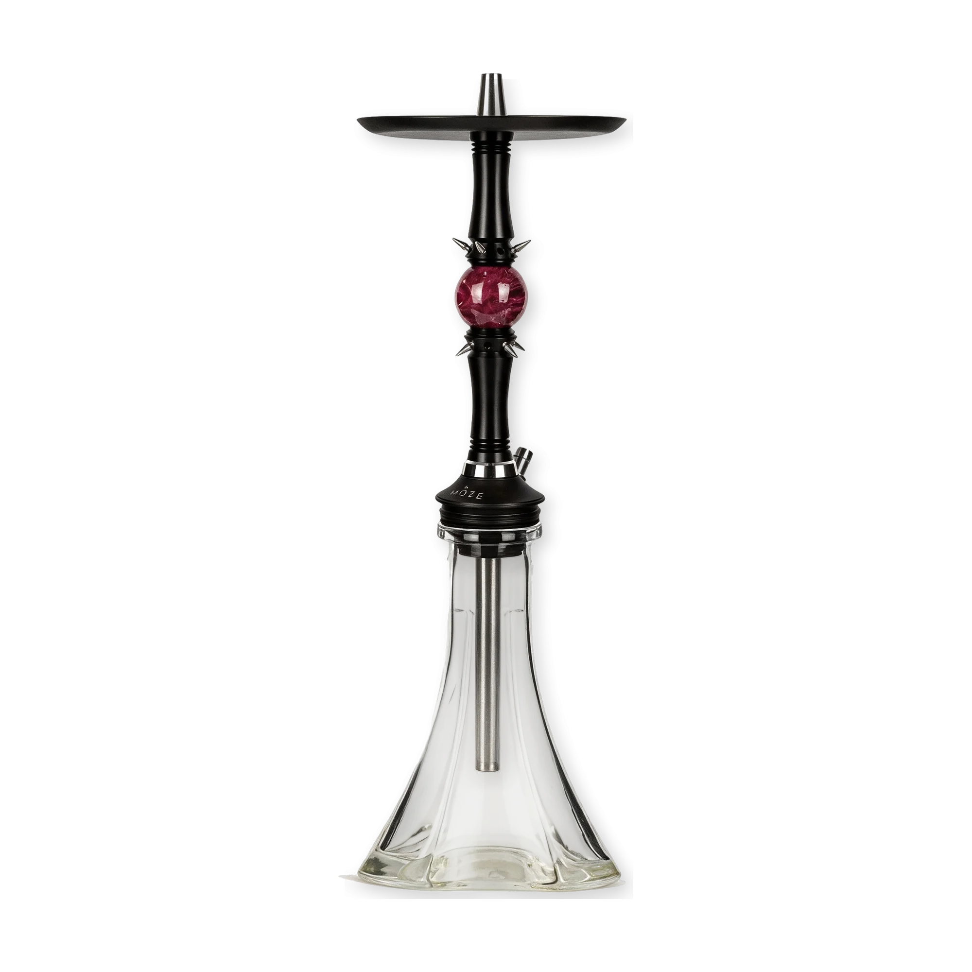 Moze Sphere 2 Shiny Callisto als komplette Shisha: Rauchs&auml;ule in die Moze Neo Lux Steckbowl Clear gesteckt, Tauchrohr im Glas sichtbar
