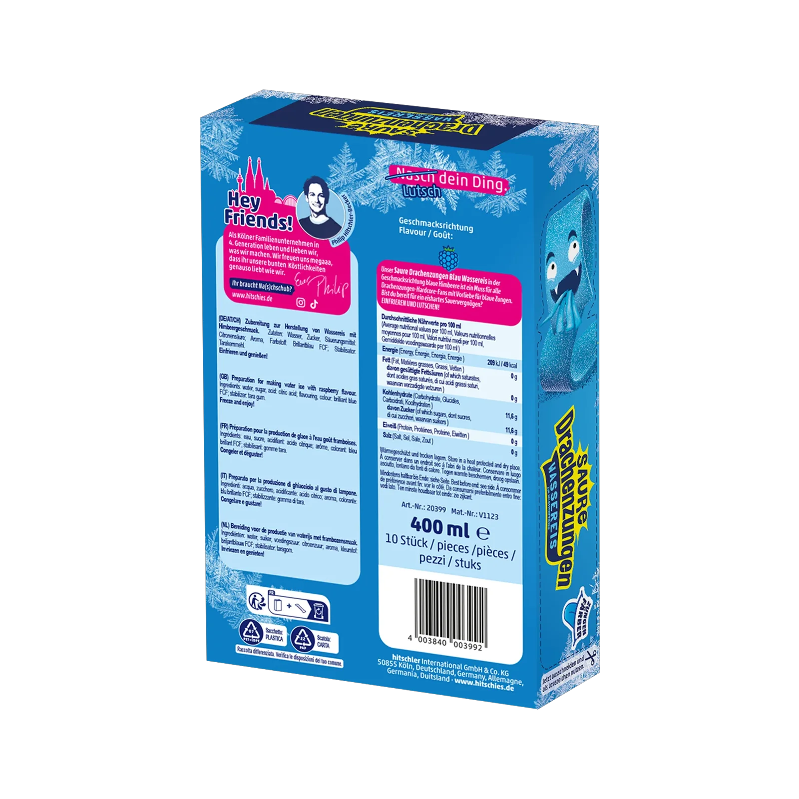  Hitschies Saure Drachenzungen Wassereis Blau 400 ml 3